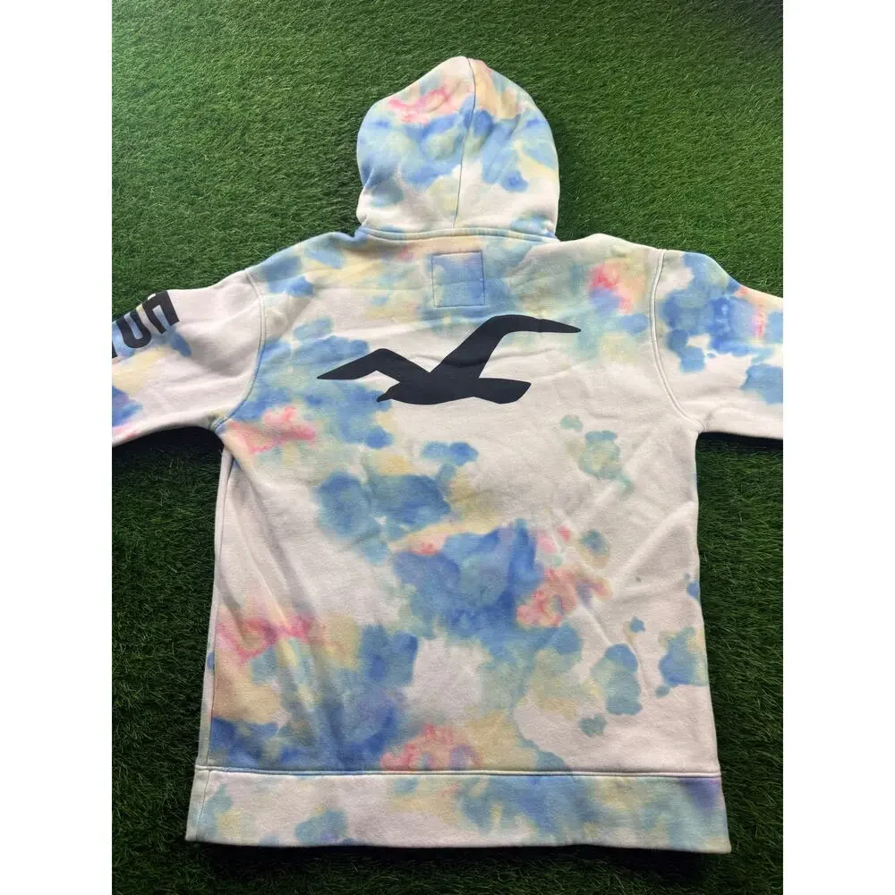 Hollister Tie Dye Winter Hoodie Unisex S Blue Pink Yellow Pullover Seagull Logo